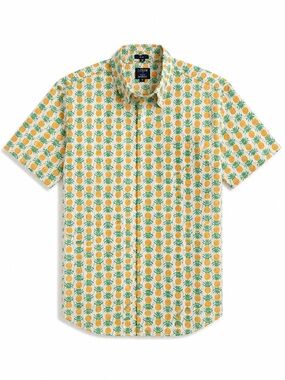 J. Crew Short-Sleeve Pineapple Print Shirt - White, Yellow, Green Mens Large.